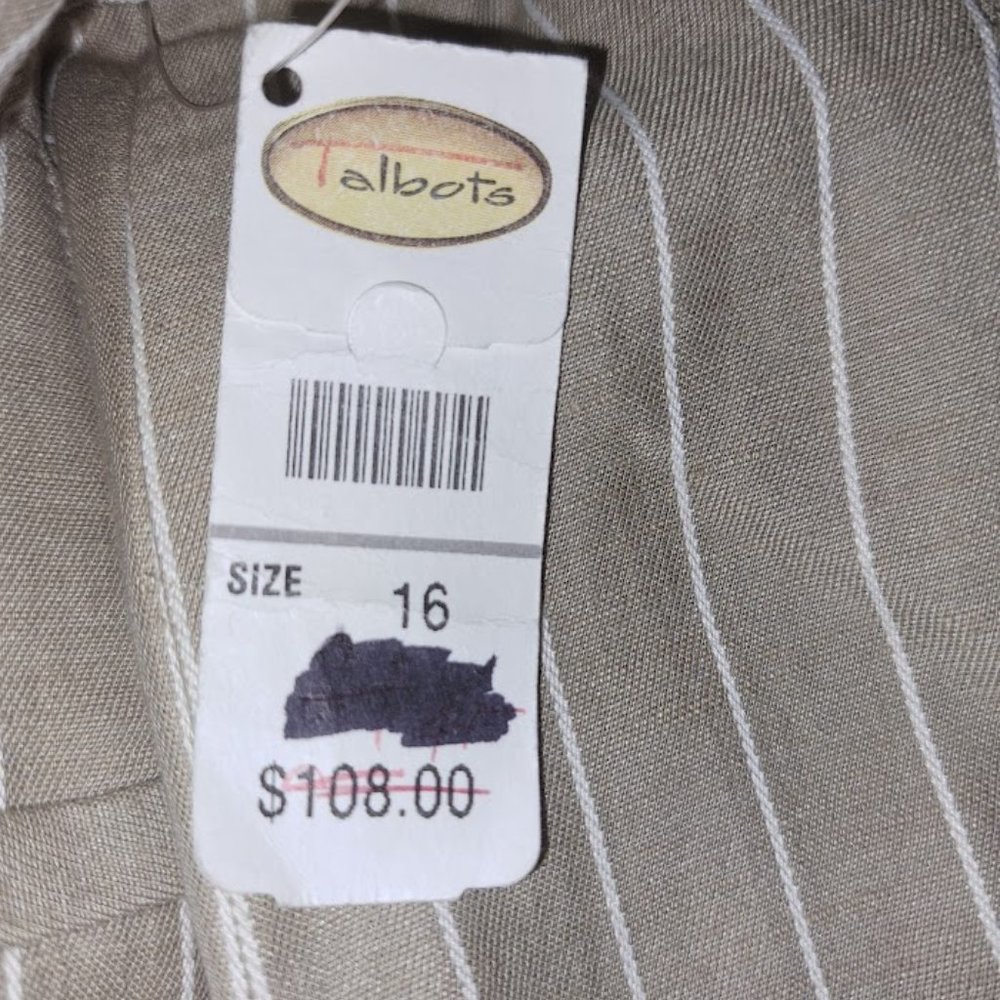 Talbots Tan Pinstripe Italian Linen Blend Pencil Skirt Sz 16 - Picture 10 of 11